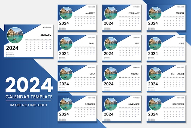 Diseño del calendario de papel para el año nuevo de 2024 en vector de estilo imprimible