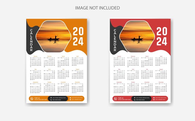 Diseño de calendario de pared de 12 meses plantilla de calendario premium anual 2024