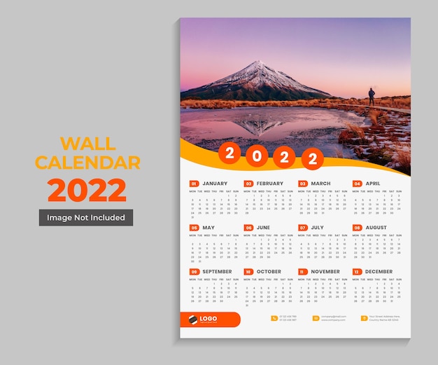 Diseño de calendario de pared 2022 listo para imprimir