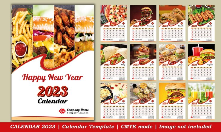 Diseño de calendario de pared: 2023 páginas con portada