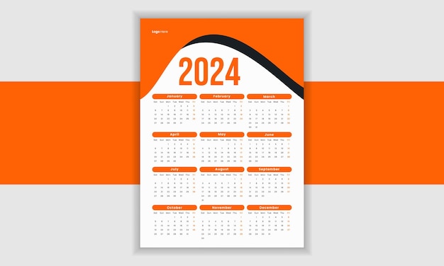 Vector diseño de calendario de pared para 2024 creativo e imprimible