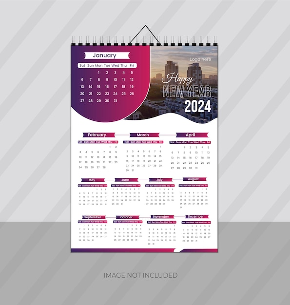 Diseño de calendario de pared 2024 Vector y diseño editable