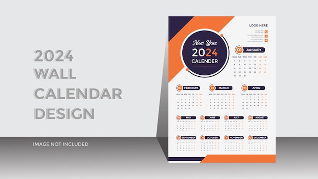 diseño de calendario de pared de año nuevo 2024