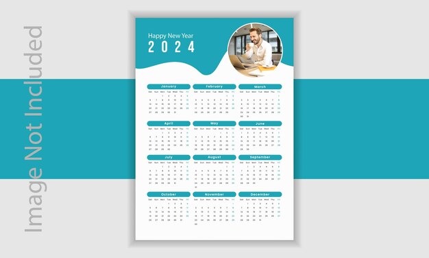 Diseño de calendario de pared imprimible para 2024