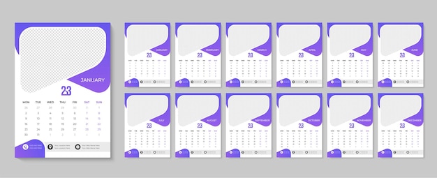 Vector diseño de calendario de pared imprimible mensual 2023