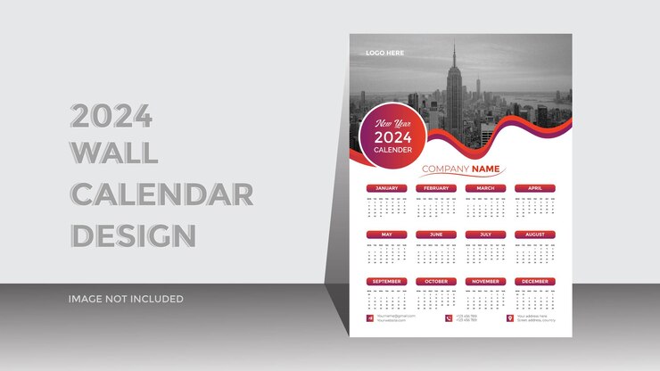 diseño de calendario de pared simple 2024