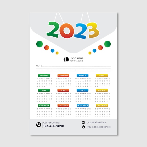 Diseño de calendario de pared simple y moderno de año nuevo 2023.