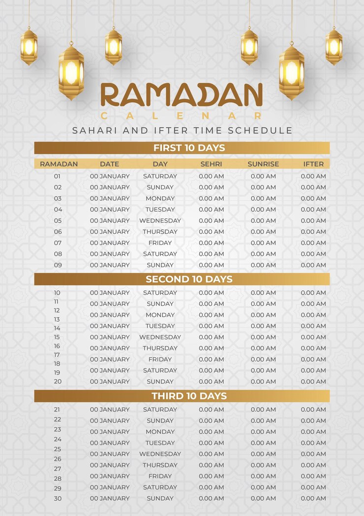 diseño del calendario de ramadán