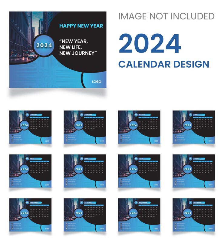 Vector diseño de calendario de tabla vectorial o calendario de escritorio para 2024 plantilla con elementos gráficos modernos de moda