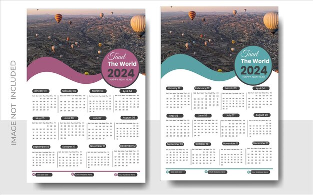 Diseño de calendario vectorial gratuito en diseño de calendario de año nuevo de 2024 imprimible