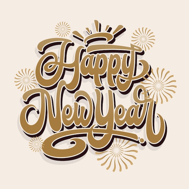 Diseño de caligrafía de ilustración vectorial de letras de feliz año nuevo utilizable para regalos de pancartas de carteles.