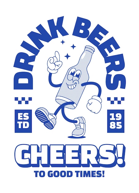 Diseño de la camisa del personaje de la mascota de la botella de cerveza feliz