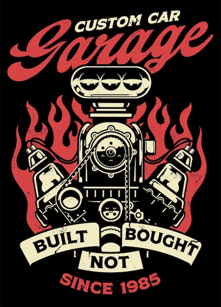 Diseño de camisa vintage de garaje personalizado con motor de gran músculo