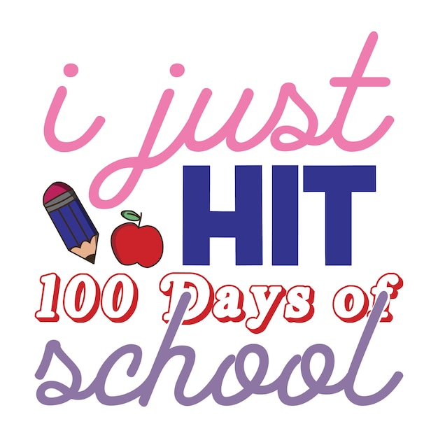 Diseño de camiseta de 100 días de escuela con fondo blanco.