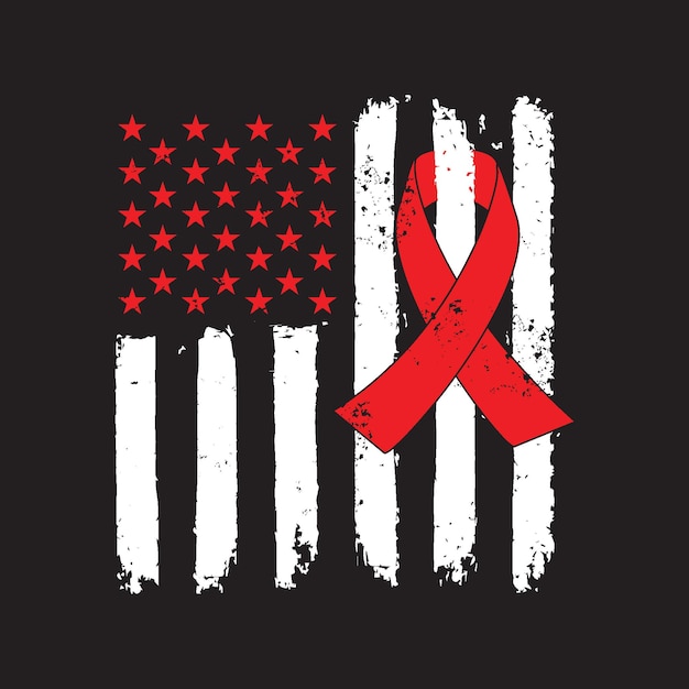 Diseño de camiseta AIDS Hope, Día Mundial del SIDA, Diseño de camiseta de concientización Vector Bandera estadounidense angustiada