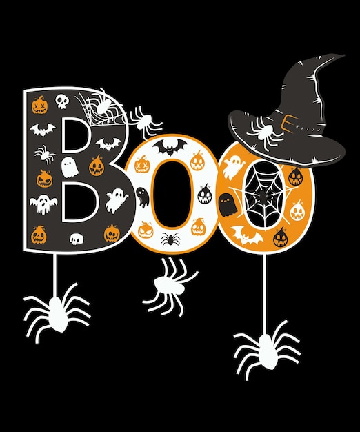 Diseño de camiseta alucinante de boo halloween. diseño de impresión vectorial de halloween.