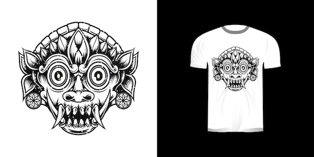 diseño de camiseta arte lineal máscara tradicional