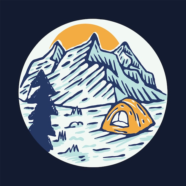 Diseño de camiseta de arte vectorial de ilustración gráfica de camping y montañas