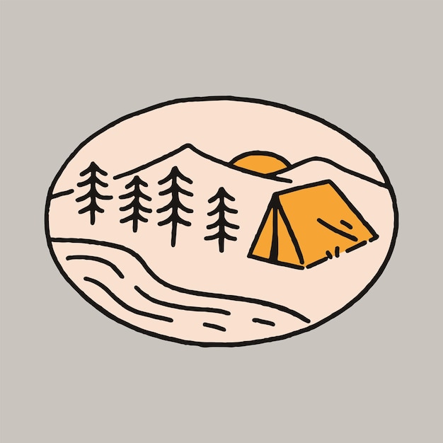 Diseño de camiseta de arte vectorial de ilustración gráfica de camping y río