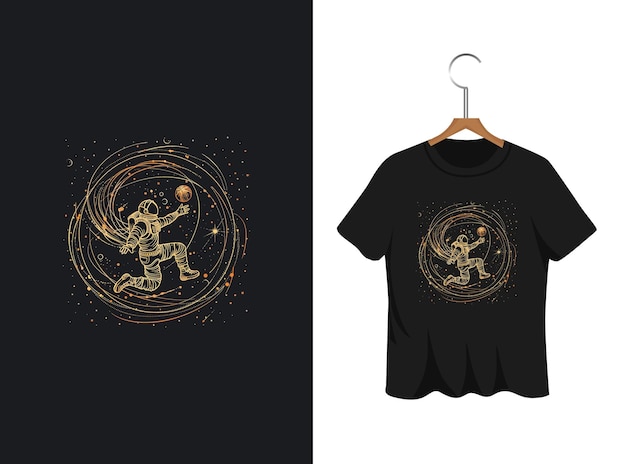 Diseño de camiseta astronauta con ilustración de baloncesto