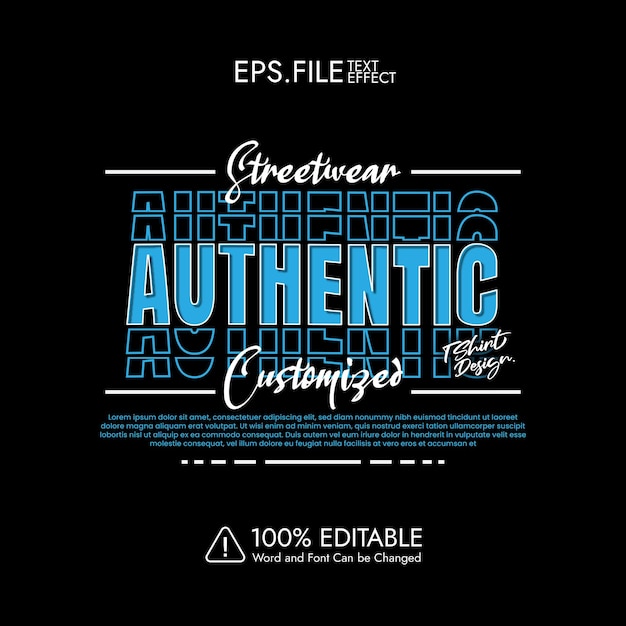 Diseño de camiseta auténtico Efecto de texto de estilo Street Wear personalizable editable