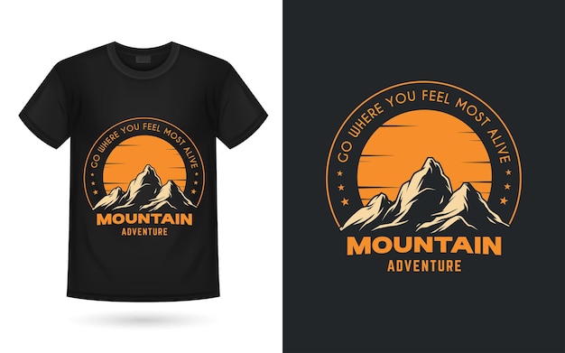 Diseño de camiseta de aventura en la montaña.