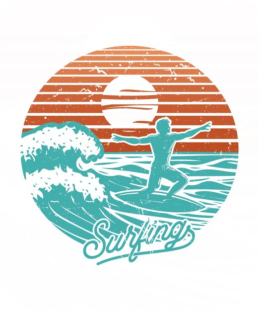 Vector diseño de camiseta de aventura de playa de surf de verano ilustración