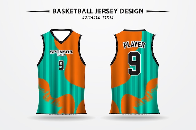 Diseño de camiseta de baloncesto y plantilla para imprimir el anverso y el reverso.