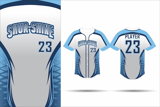 El diseño de la camiseta de béisbol y softbol es azul brillante y creativo.