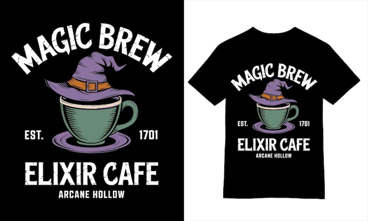 Vector el diseño de la camiseta de café magic brew elixir