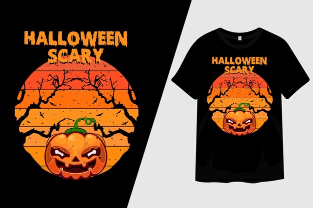 Diseño de camiseta de calabaza aterradora de Halloween