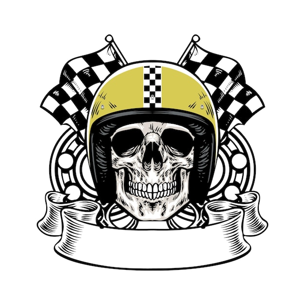 Diseño de camiseta de calavera de motociclista cabeza de personaje en casco para andar en motocicleta vector en freepik
