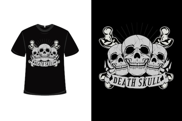 Diseño de camiseta con calavera de la muerte en gris.