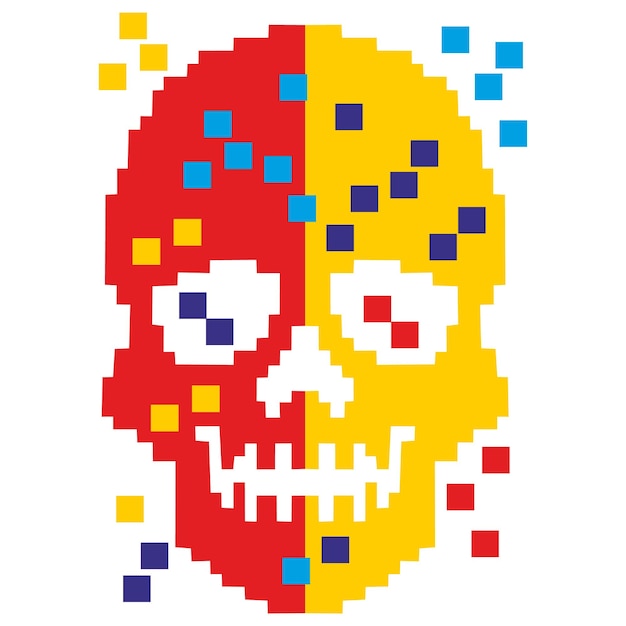 Diseño de camiseta de calavera de píxel de signo digital