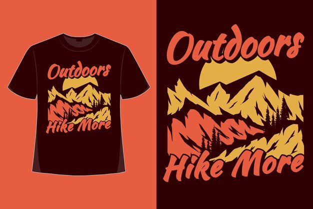 Diseño de camiseta de caminata al aire libre más naturaleza de montaña estilo dibujado a mano ilustración vintage