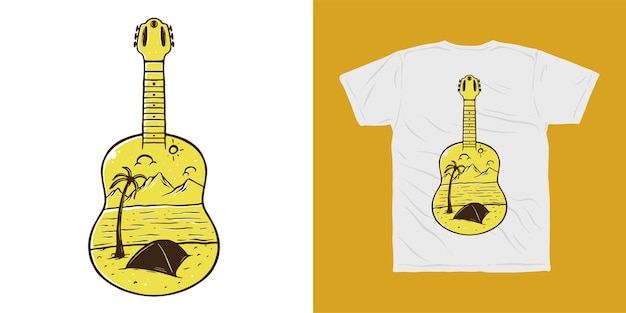 Diseño de camiseta de campamento de aventura de campamento de guitarra