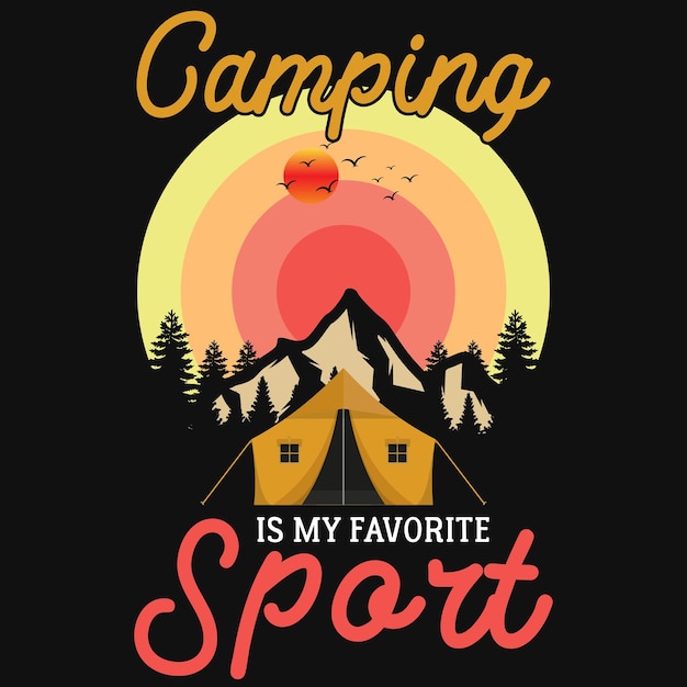 Vector diseño de camiseta de camping de aventura en la montaña.