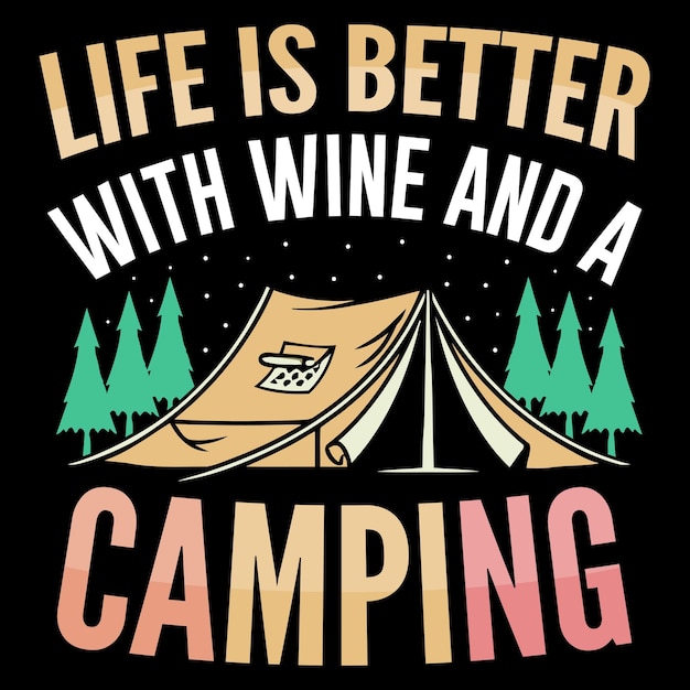 Diseño de camiseta de camping, gráfico vectorial de camiseta al aire libre, elemento de camping Ilustración