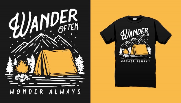 Diseño de camiseta de camping de montaña
