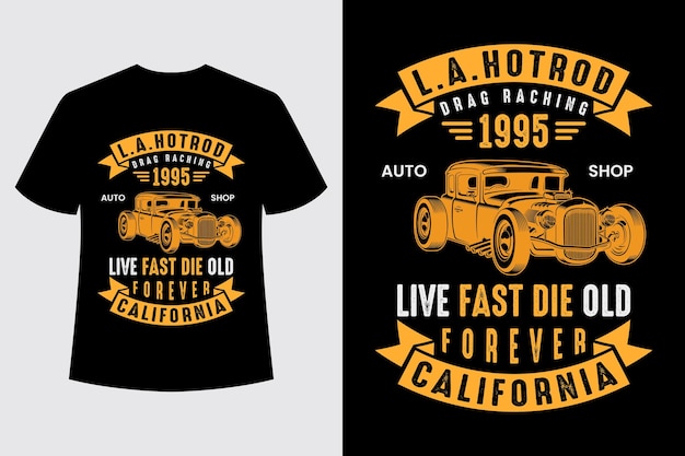 El diseño de la camiseta de carreras de hotrod de California