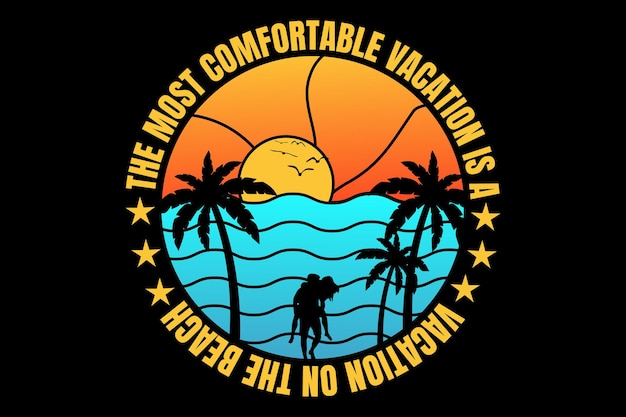 Vector diseño de camiseta con cielo de puesta de sol de playa de vacaciones en estilo retro vintage