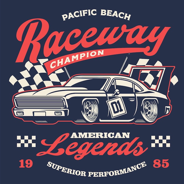 Diseño de camiseta de coche de carreras vintage antiguo