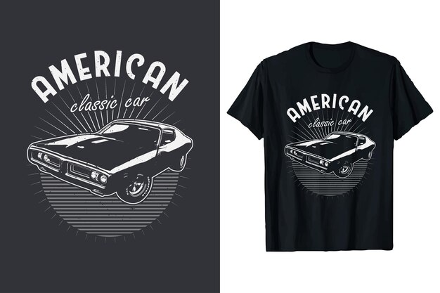 Diseño de camiseta de coche clásico americano, camiseta vectorial de coches antiguos, camiseta personalizada de coches retro gráficos