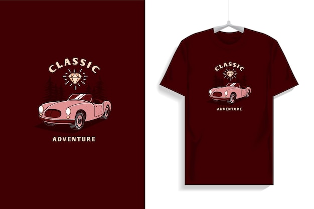 Diseño de camiseta con coche clásico.