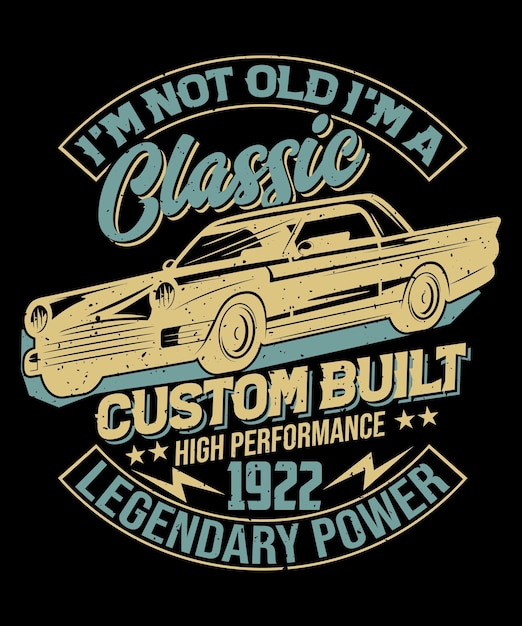 Diseño de camiseta de coche clásico.
