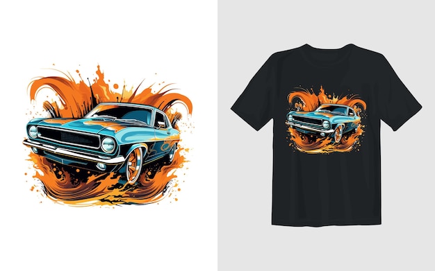 Diseño de camiseta de coche de ilustración de dibujos animados de vector de coche