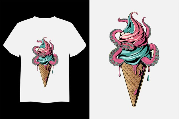 Diseño de camiseta de cono de helado con tentáculos