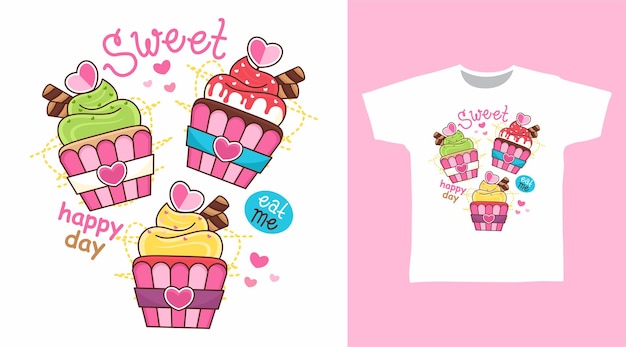 Diseño de camiseta de cupcake dulce