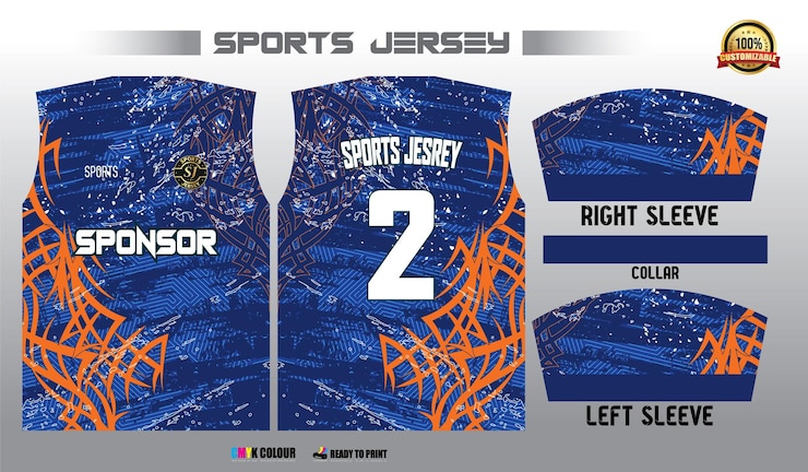 Diseño de la camiseta deportiva azul y naranja