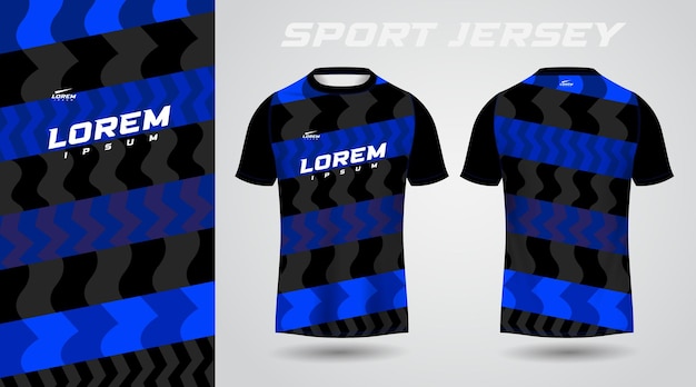 diseño de camiseta deportiva de camisa negra y azul